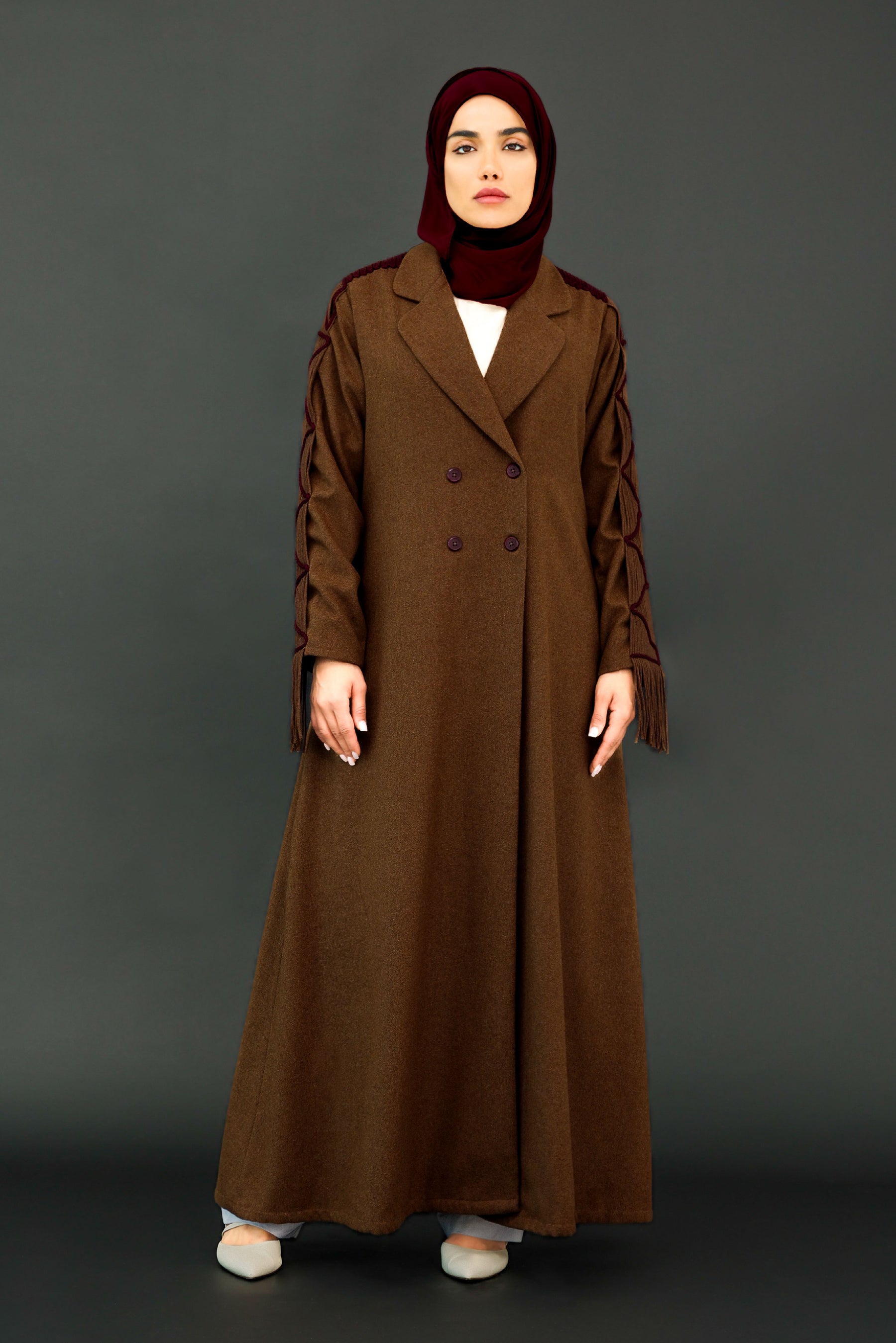 Corded Sleeve Abaya in Dark Sand