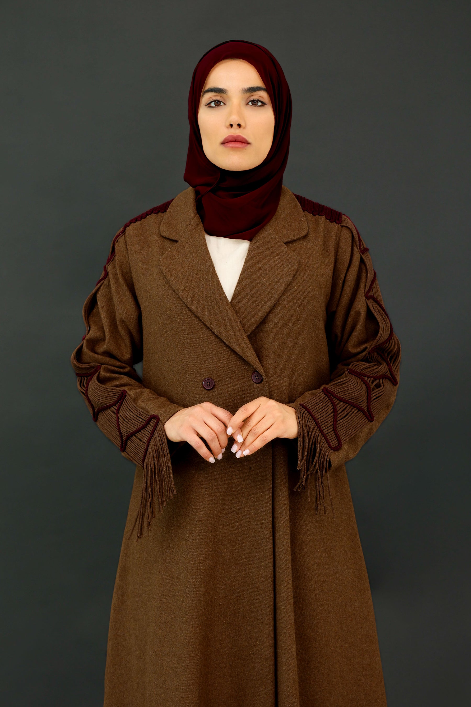 Corded Sleeve Abaya in Dark Sand