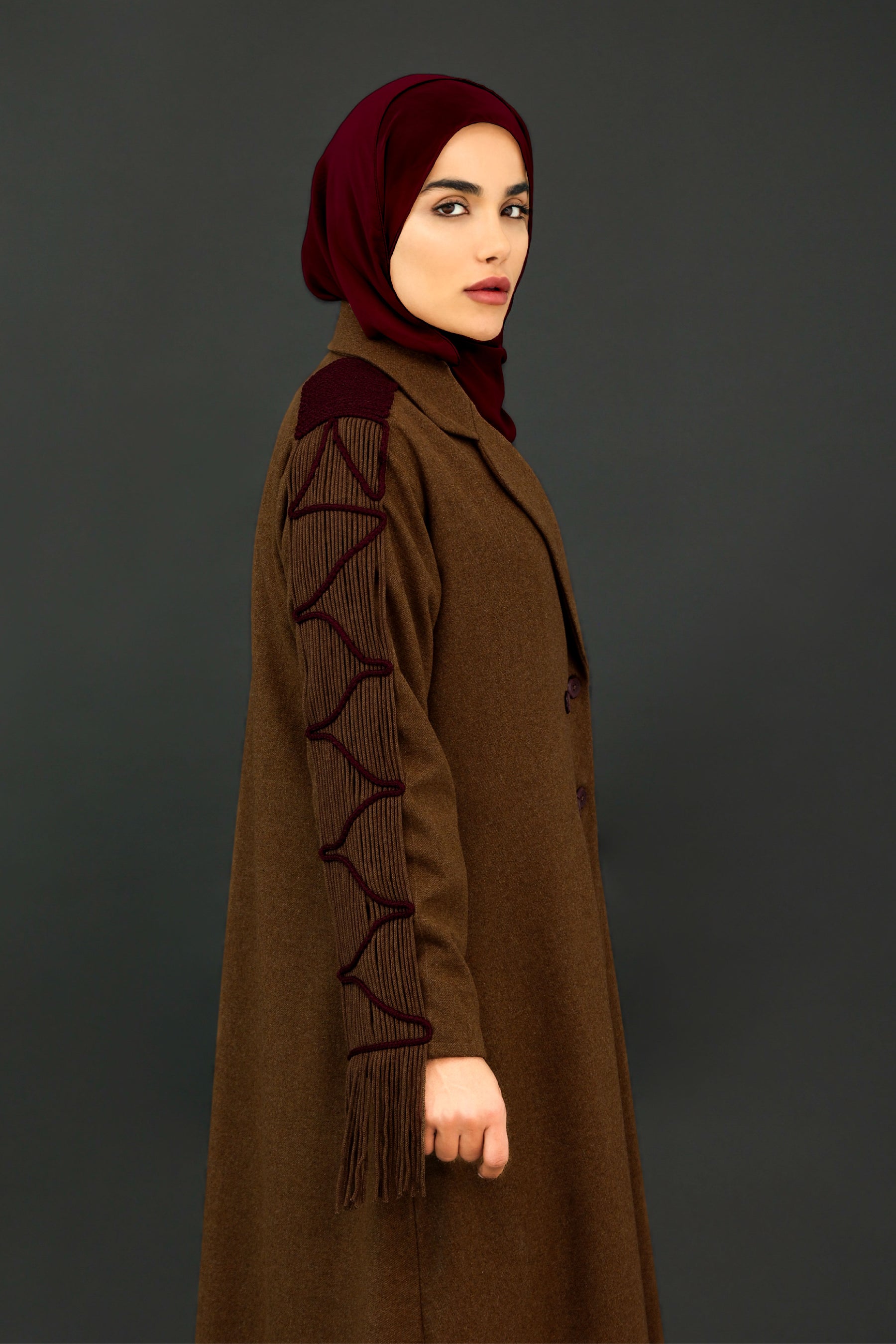 Corded Sleeve Abaya in Dark Sand