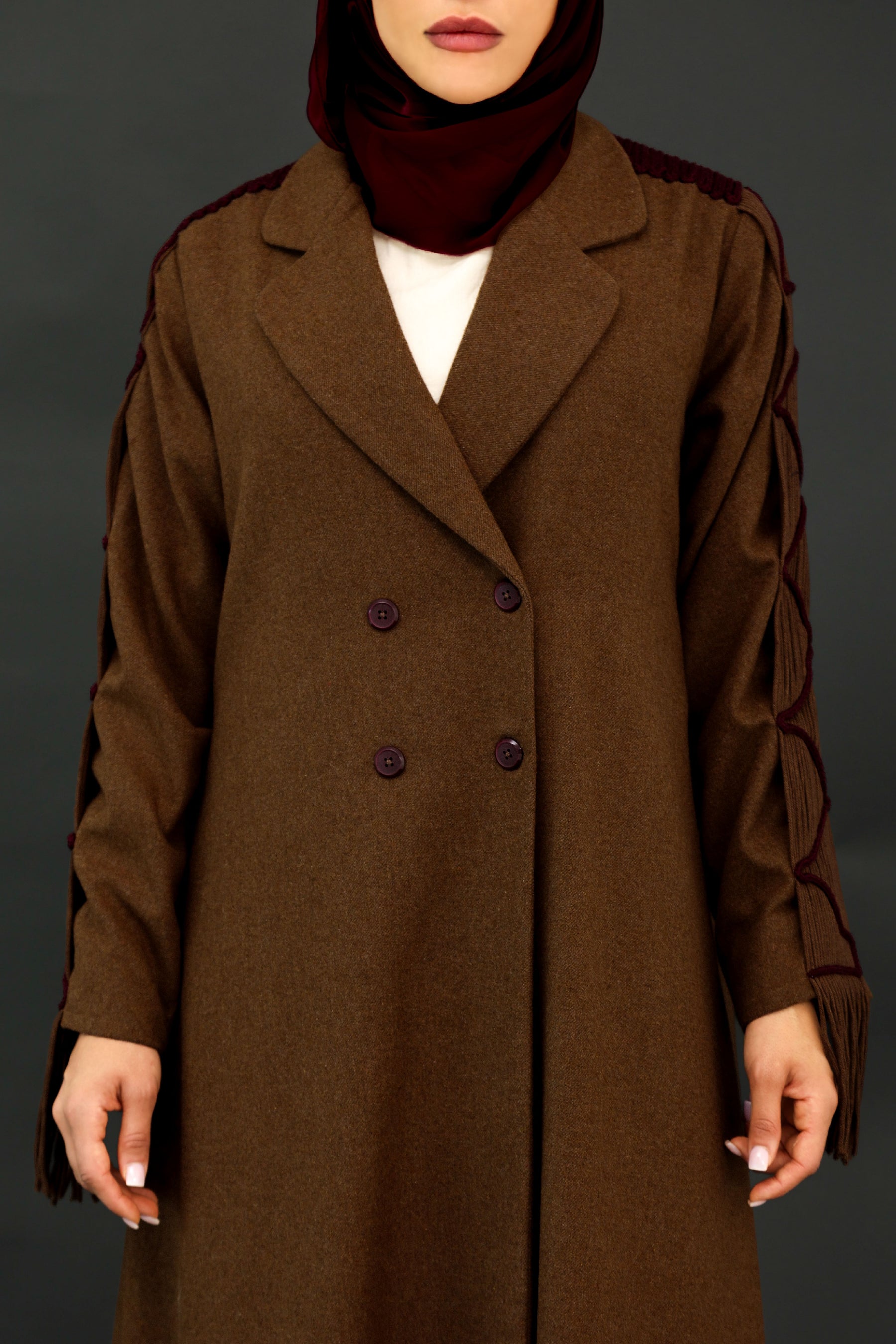 Corded Sleeve Abaya in Dark Sand