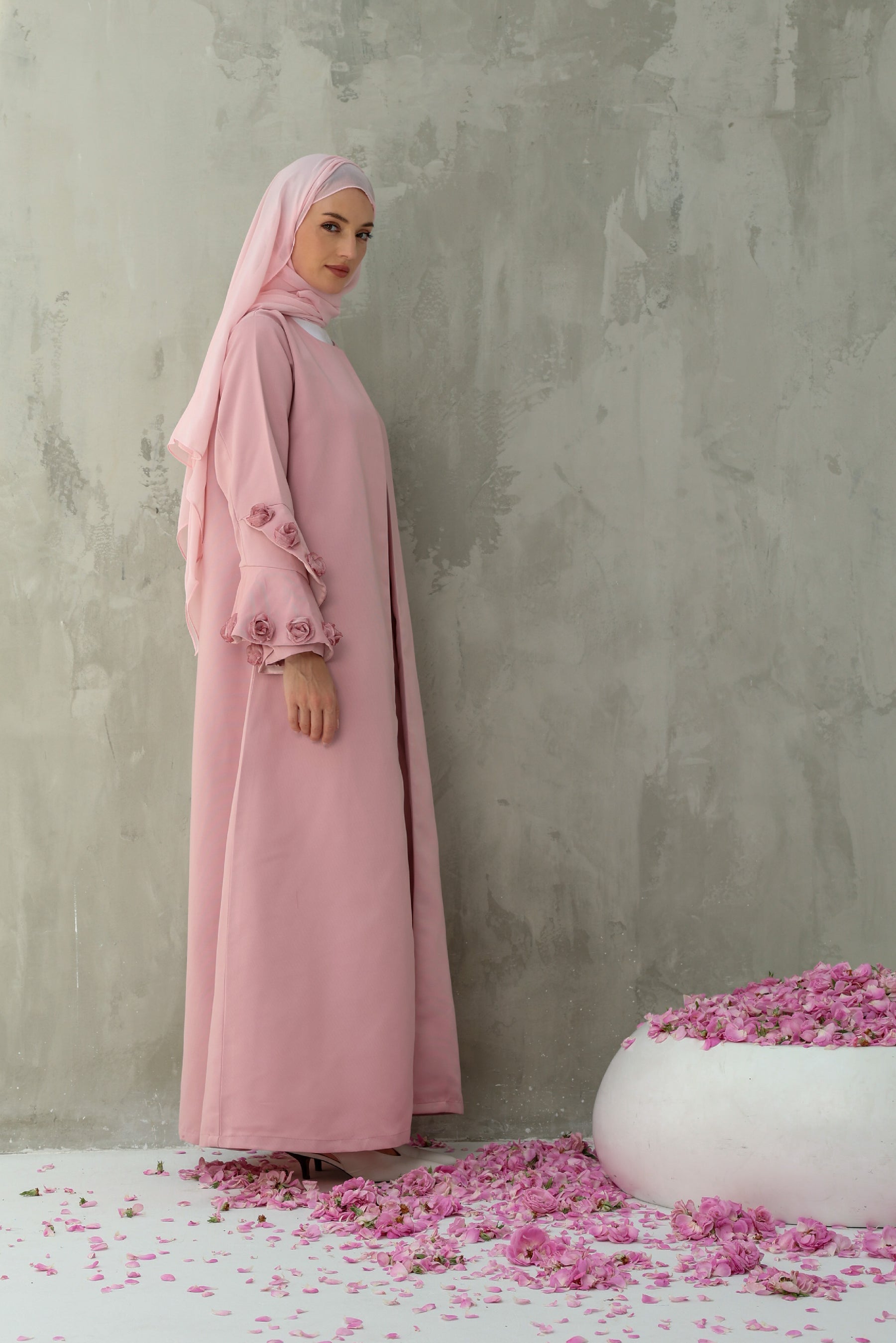Al-Taif Spiral Sleeve Floral Abaya