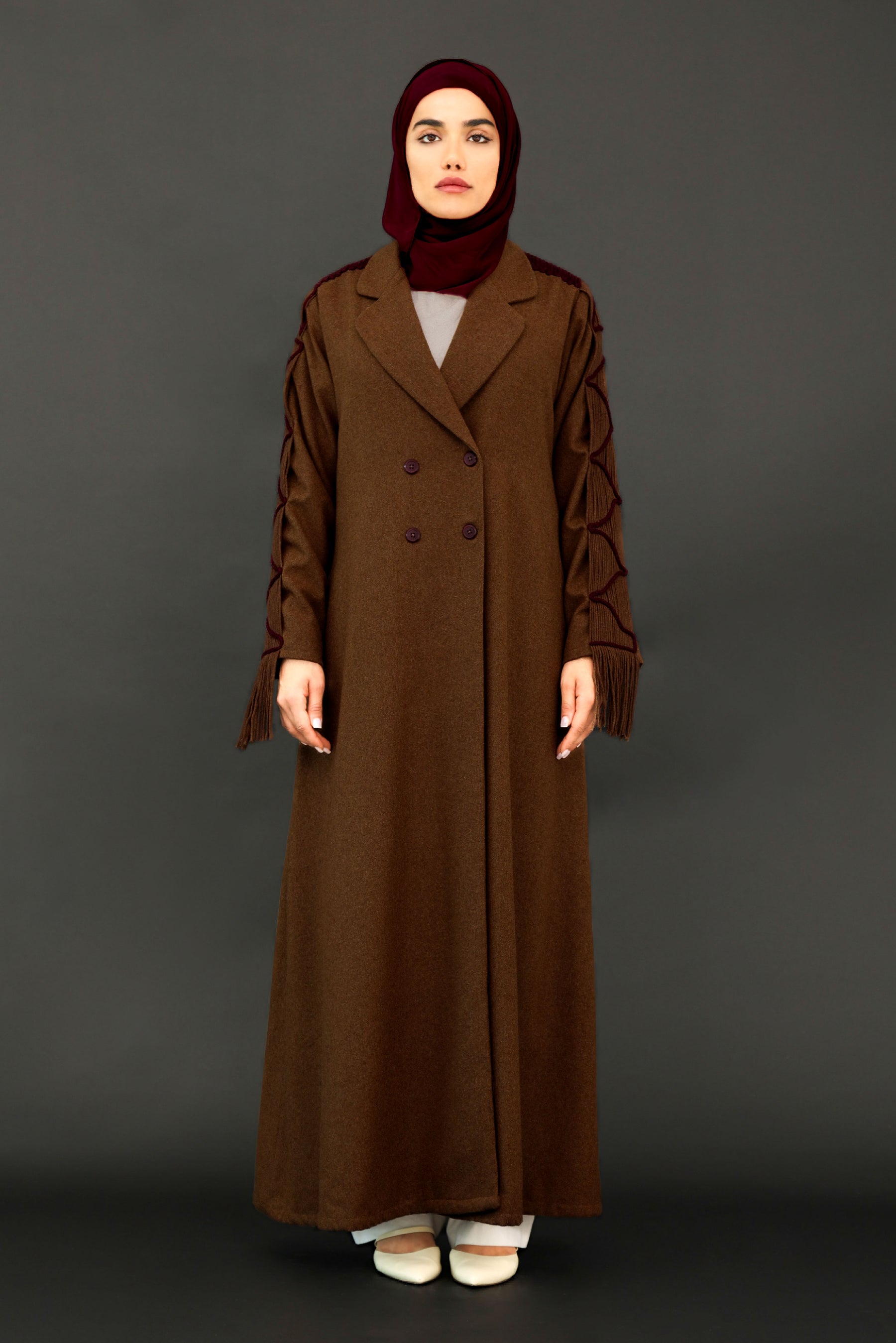 Corded Sleeve Abaya in Dark Sand