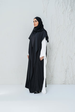 Black Flowy Collar Abaya