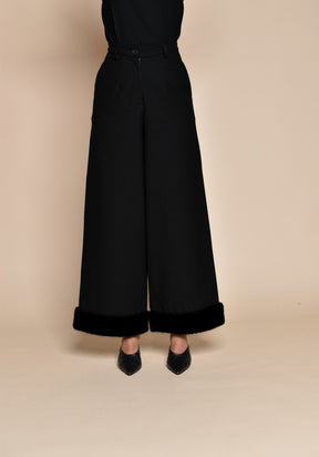 Loose Fit Straight Cut High-waist Pants with Fur